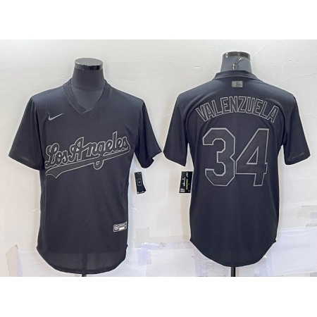 Men's Los Angeles Dodgers #34 Fernando Valenzuela Black Pitch Black Fashion Replica Stitched Jersey