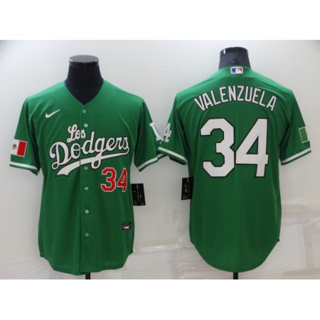 Men's Los Angeles Dodgers #34 Toro Valenzuela Green Stitched Baseball Jersey