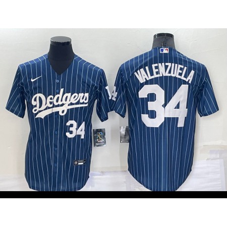 Men's Los Angeles Dodgers #34 Toro Valenzuela Navy Cool Base Stitched Baseball Jersey