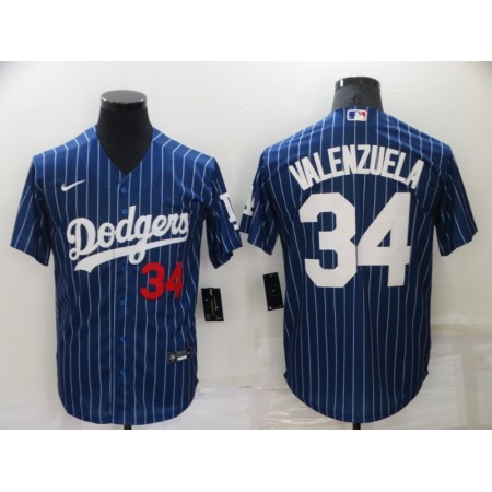 Men's Los Angeles Dodgers #34 Toro Valenzuela Navy Cool Base Stitched Jersey