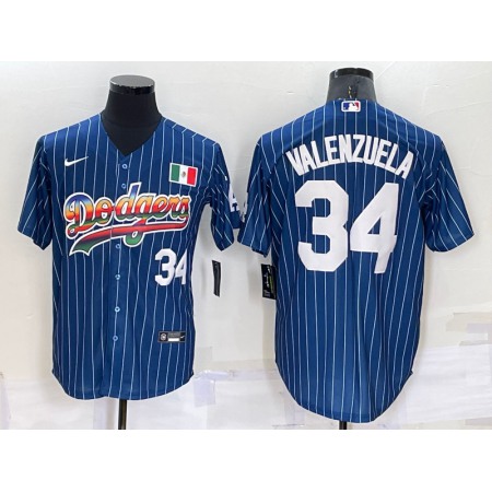 Men's Los Angeles Dodgers #34 Toro Valenzuela Navy Mexico Rainbow Cool Base Stitched Baseball Jersey