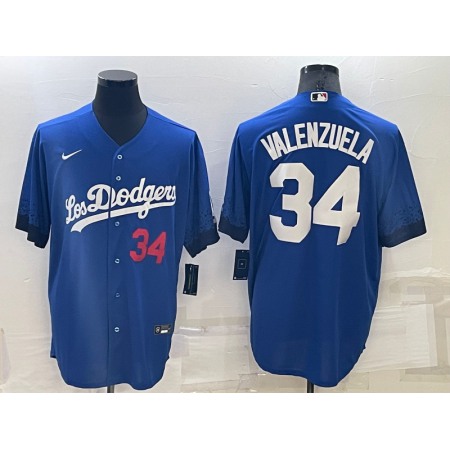 Men's Los Angeles Dodgers #34 Toro Valenzuela Royal City Connect Cool Base Stitched Baseball Jersey