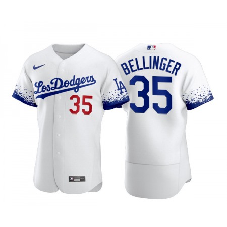 Men's Los Angeles Dodgers #35 Cody Bellinger 2021 White City Connect Flex Base Stitched Baseball Jersey