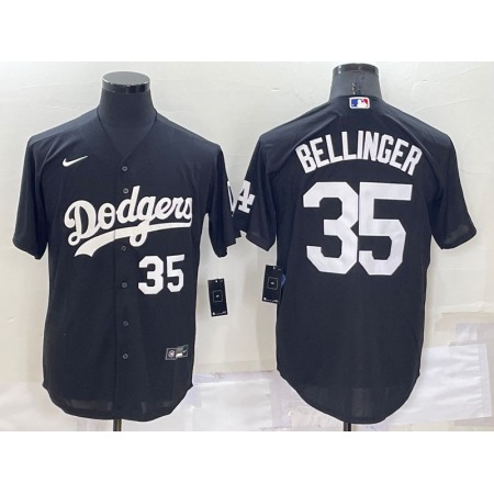 Men's Los Angeles Dodgers #35 Cody Bellinger Black Cool Base Stitched Jersey