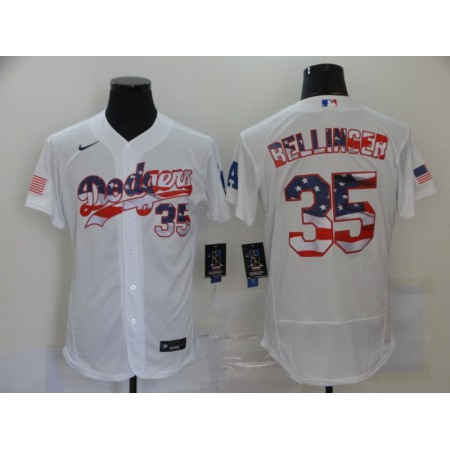 Men's Los Angeles Dodgers #35 Cody Bellinger White 2020 Stars & Stripes Flex Base Stitched Jersey