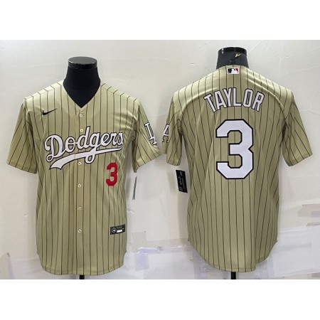 Men's Los Angeles Dodgers #3 Chris Taylor Cream Cool Base Stitched Jersey