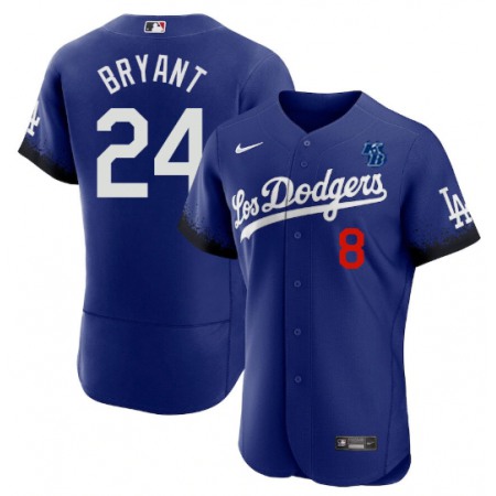 Men's Los Angeles Dodgers Front #8 Back #24 Kobe Bryant 2021 Royal City Connect Flex Base Stitched Baseball Jersey