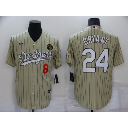 Men's Los Angeles Dodgers Front #8 Back #24 Kobe Bryant Cream With KB Patch Cool Base Stitched Jersey