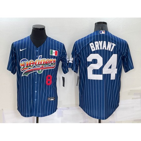 Men's Los Angeles Dodgers Front #8 Back #24 Kobe Bryant Navy Mexico Rainbow Cool Base Stitched Baseball Jersey