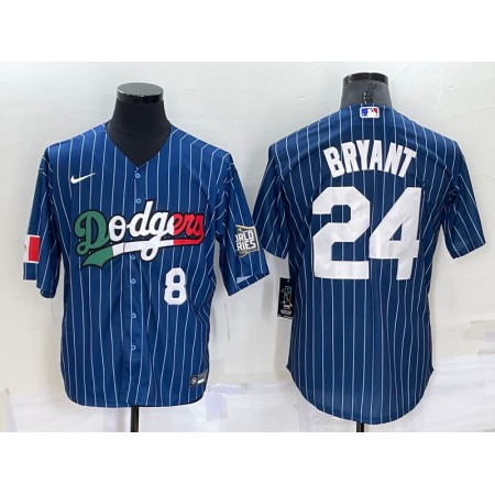 Men's Los Angeles Dodgers Front #8 Back #24 Kobe Bryant Navy Mexico World Series Cool Base Stitched Baseball Jersey