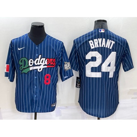 Men's Los Angeles Dodgers Front #8 Back #24 Kobe Bryant Navy Mexico World Series Cool Base Stitched Baseball Jersey