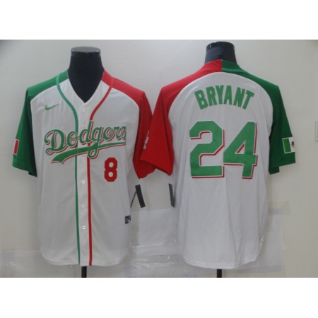 Men's Los Angeles Dodgers Front #8 Back #24 Kobe Bryant White Green Stitched Jersey