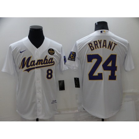 Men's Los Angeles Dodgers Front #8 Back #24 Kobe Bryant 'Mamba' White Cool Base Stitched Jersey