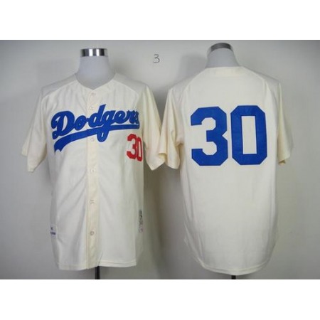 Mitchell And Ness 1955 Dodgers #30 Maury Wills Cream Throwback Stitched MLB Jersey