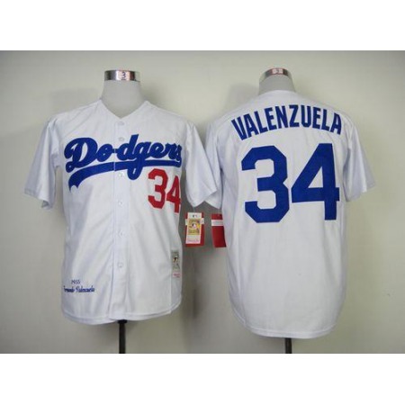 Mitchell And Ness 1955 Dodgers #34 Fernando Valenzuela White Throwback Stitched MLB Jersey