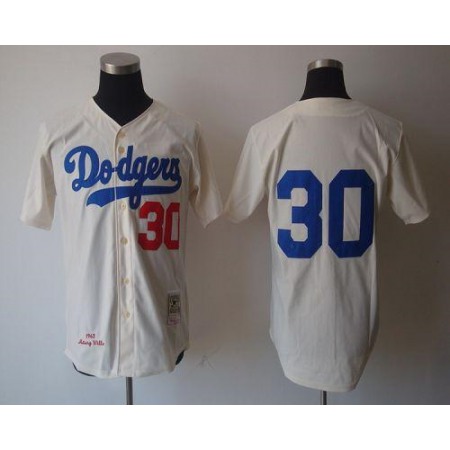 Mitchell And Ness 1962 Dodgers #30 Maury Wills Cream Stitched Throwback MLB Jersey