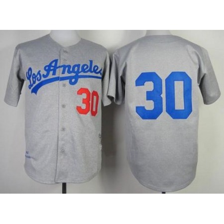 Mitchell And Ness 1963 Dodgers #30 Maury Wills Grey Throwback Stitched MLB Jersey
