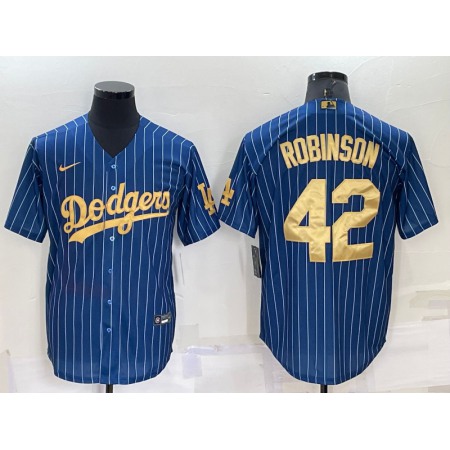 Men's Los Angeles Dodgers #42 Jackie Robinson Navy Gold Cool Base Stitched Baseball Jersey