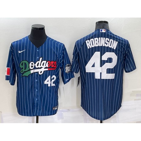 Men's Los Angeles Dodgers #42 Jackie Robinson Navy Mexico World Series Cool Base Stitched Baseball Jersey