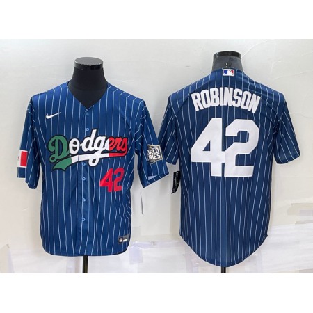 Men's Los Angeles Dodgers #42 Jackie Robinson Navy Mexico World Series Cool Base Stitched Baseball Jersey