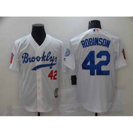 Men's Los Angeles Dodgers #42 Jackie Robinson White Throwback Cool Base Stitched Jersey