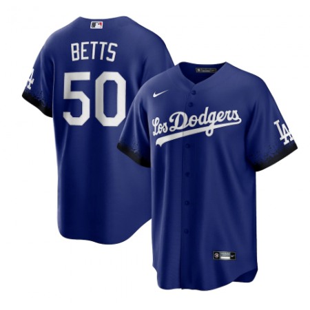 Men's Los Angeles Dodgers #50 Mookie Betts 2021 Royal City Connect Cool Base Stitched Baseball Jersey