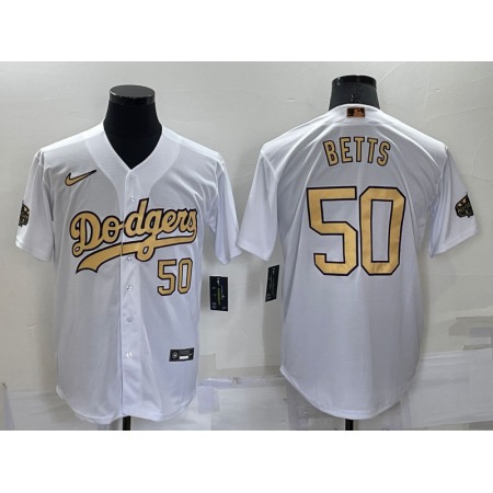 Men's Los Angeles Dodgers #50 Mookie Betts 2022 All-Star White Cool Base Stitched Baseball Jersey