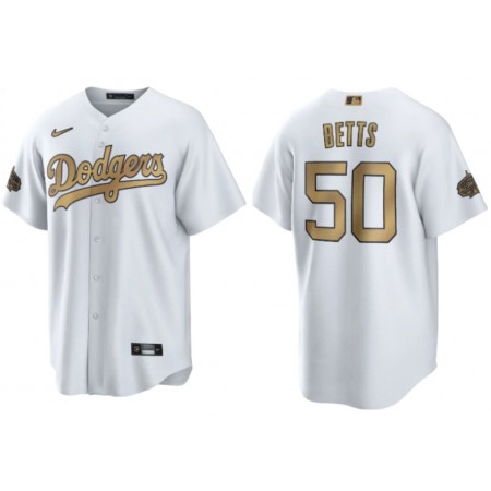 Men's Los Angeles Dodgers #50 Mookie Betts 2022 All-Star White Cool Base Stitched Baseball Jersey