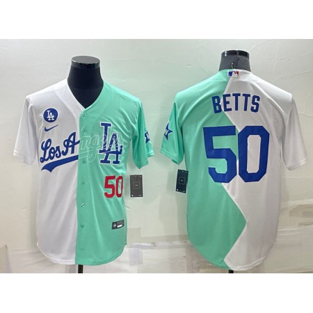 Men's Los Angeles Dodgers #50 Mookie Betts 2022 All-Star White/Green Cool Base Stitched Baseball Jersey