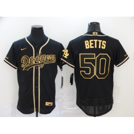 Men's Los Angeles Dodgers #50 Mookie Betts Black Golden Flex Base Stitched MLB Jersey