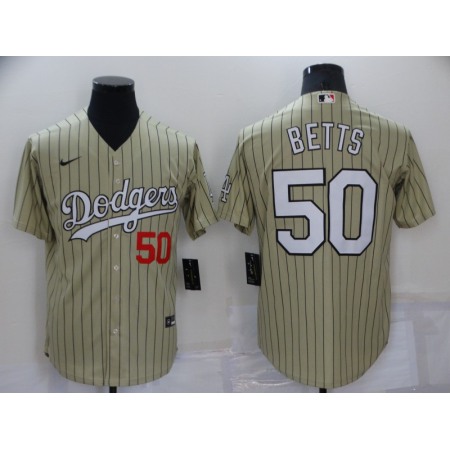 Men's Los Angeles Dodgers #50 Mookie Betts Cream Cool Base Stitched Jersey