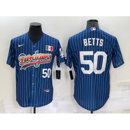 Men's Los Angeles Dodgers #50 Mookie Betts Navy Mexico Rainbow Cool Base Stitched Baseball Jersey
