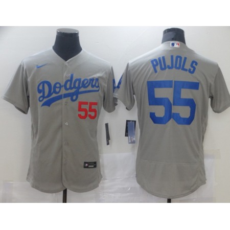 Men's Los Angeles Dodgers #55 Albert Pujols Grey Flex Base Sttiched Jersey