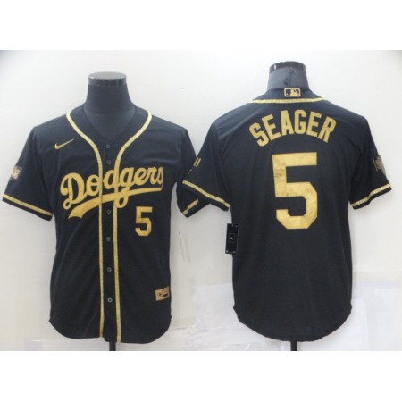 Men's Los Angeles Dodgers #5 Corey Seager Black Gold 2020 World Series Stitched Jersey
