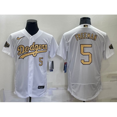 Men's Los Angeles Dodgers #5 Freddie Freeman 2022 All-Star White Flex Base Stitched Baseball Jersey