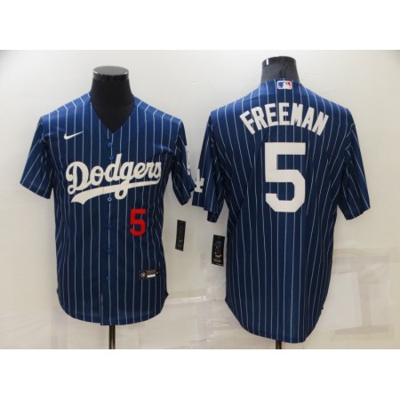 Men's Los Angeles Dodgers #5 Freddie Freeman Navy Cool Base Stitched Jersey