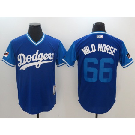 Men's Los Angeles Dodgers #66 Yasiel Puig "Wild Horse" Majestic Royal/Light Blue 2018 Players' Weekend Stitched MLB Jersey