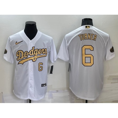 Men's Los Angeles Dodgers #6 Trea Turner 2022 All-Star White Cool Base Stitched Baseball Jersey