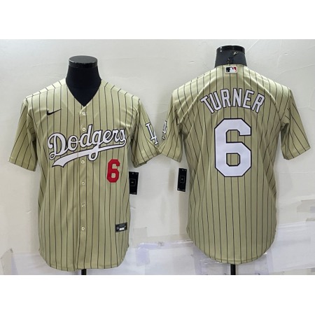 Men's Los Angeles Dodgers #6 Trea Turner Cream Cool Base Stitched Jersey