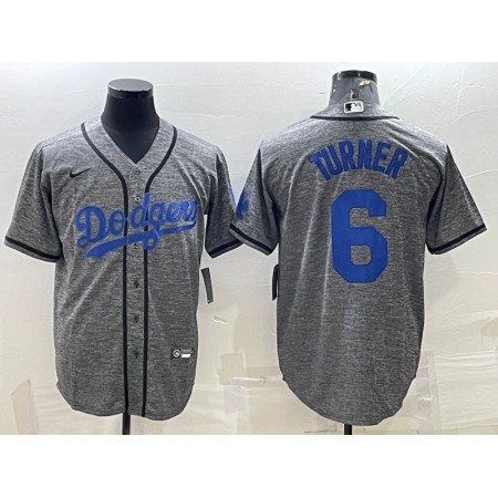 Men's Los Angeles Dodgers #6 Trea Turner Grey Cool Base Stitched Jersey
