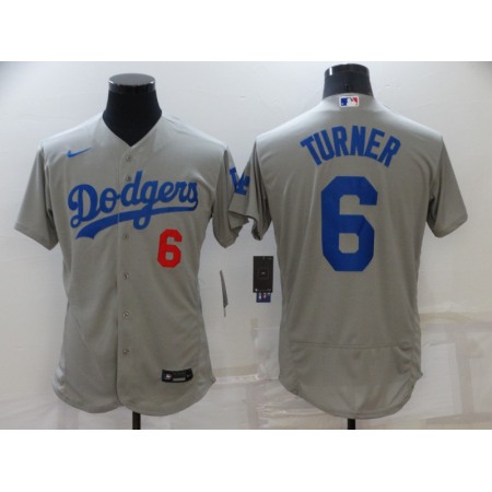 Men's Los Angeles Dodgers #6 Trea Turner Grey Flex Base Stitched Jersey