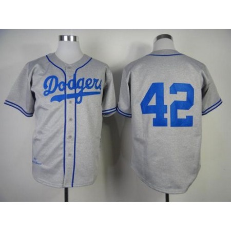 Mitchell and Ness 1955 Dodgers #42 Jackie Robinson Grey Throwback Stitched MLB Jersey