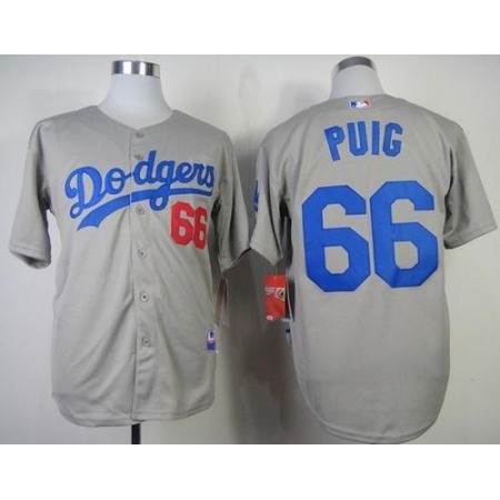 Dodgers #66 Yasiel Puig Grey Cool Base Stitched MLB Jersey