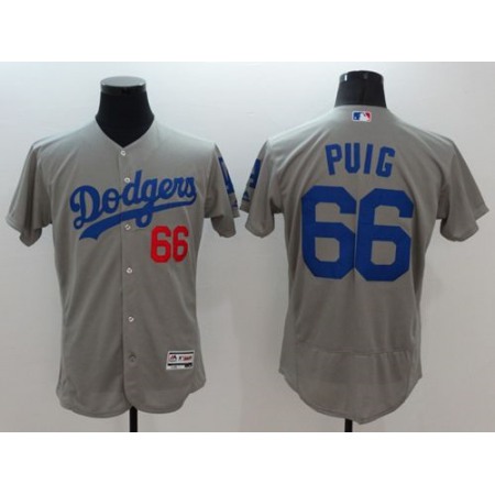 Dodgers #66 Yasiel Puig Grey Flexbase Authentic Collection Stitched MLB Jersey