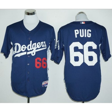 Dodgers #66 Yasiel Puig Navy Blue Cooperstown Stitched MLB Jersey
