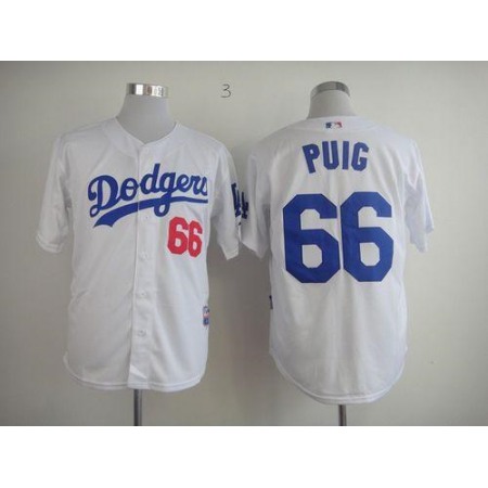 Dodgers #66 Yasiel Puig White Cool Base Stitched MLB Jersey