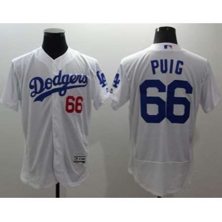 Dodgers #66 Yasiel Puig White Flexbase Authentic Collection Stitched MLB Jersey