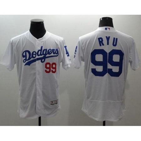 Dodgers #99 Hyun-Jin Ryu White Flexbase Authentic Collection Stitched MLB Jersey
