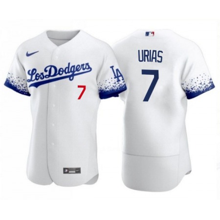 Men's Los Angeles Dodgers #7 Julio Urias 2021 White City Connect Flex Base Stitched Baseball Jersey