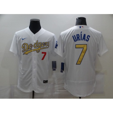 Men's Los Angeles Dodgers #7 Julio Urias 2021 White Gold Sttiched Jersey